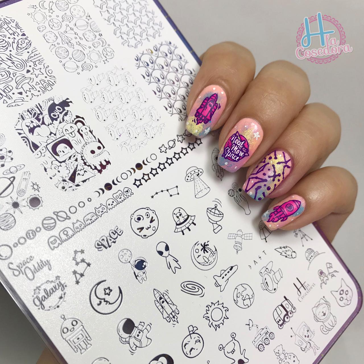 Odisea en el Espacio - hlacosedora - Placa Stamping - Esmalte Stamping - Kit Stamping - cuidado manos - cuidado uñas